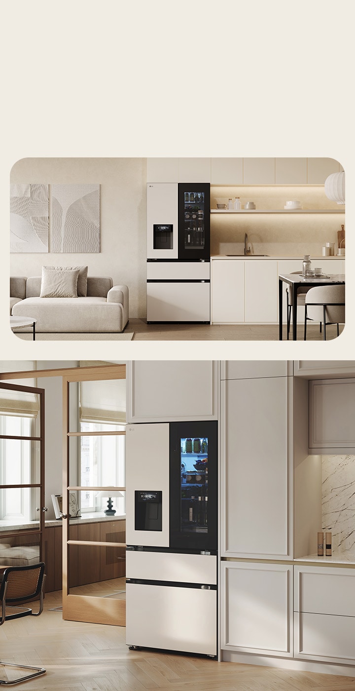 Nhiều góc nhìn khác nhau về ngoại thất tủ lạnh LG hòa quyện liền mạch với nhiều phong cách bếp khác nhau.
