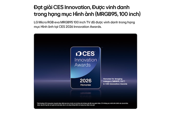 2026 CES Innovation Awards Honoree badge in the Imaging category for the MRGB95 100-inch display