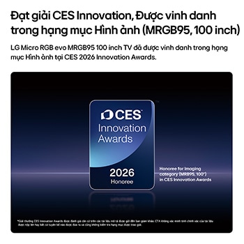 2026 CES Innovation Awards Honoree badge in the Imaging category for the MRGB95 100-inch display