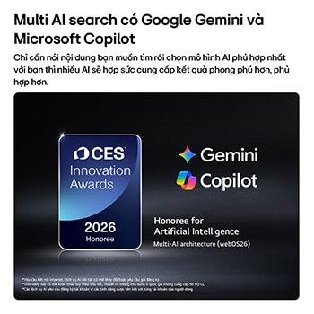 The 2026 CES Innovation Awards Honoree badge in the Artificial Intelligence category recognizes Multi-AI search with Google Gemini and Microsoft Copilot.