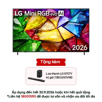 Hình ảnh mặt trước của TV 4K LG Mini RGB evo AI MRGB86 2026 65 inch 65MRGB86BSA