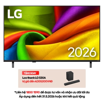 The front view of LG NANO 4K UHD AI NU85, released in 2026, fills the screen with smooth, flowing layers of vividly colored, fabric-like textures, as curved multicolored folds spread across the display.