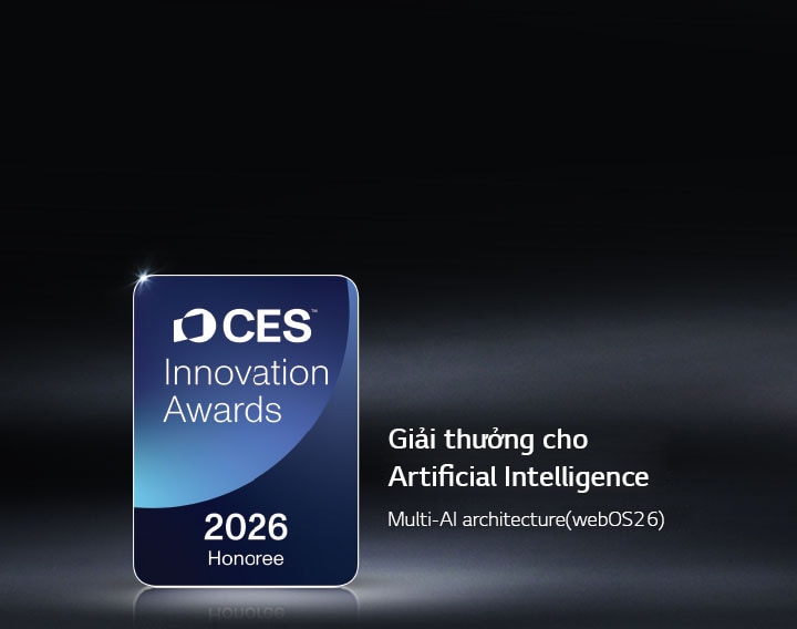 Huy hiệu Giải thưởng CES Innovation Awards 2026 được hiển thị trên nền tối. Kiến trúc Multi-AI được vinh danh trong hạng mục Trí tuệ nhân tạo.