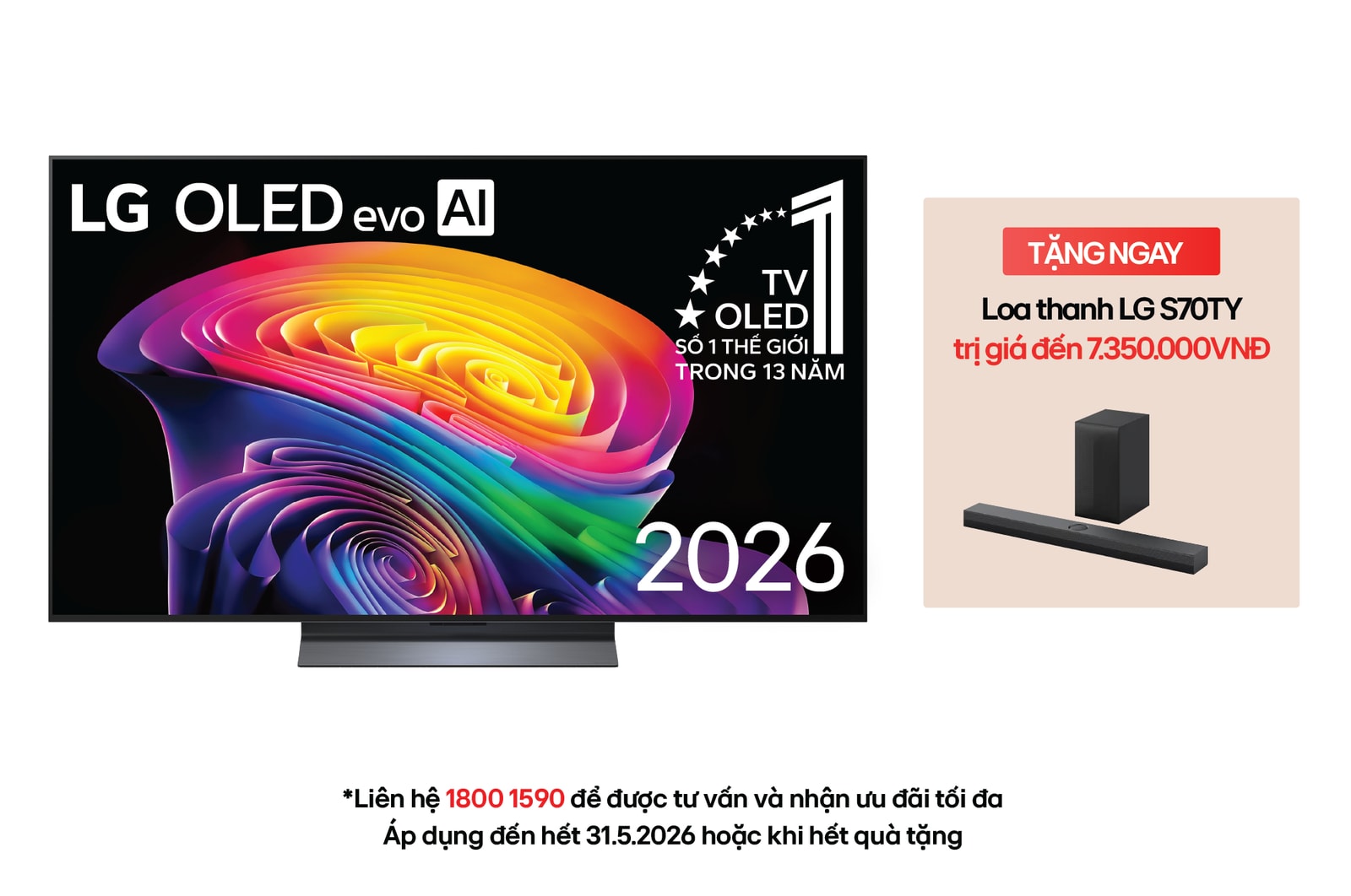 Hình ảnh mặt trước của TV 4K LG OLED evo AI C6 2026 55 inch OLED55C6PSA