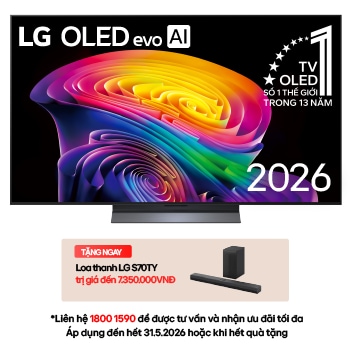 Hình ảnh mặt trước của TV 4K LG OLED evo AI C6 2026 55 inch OLED55C6PSA
