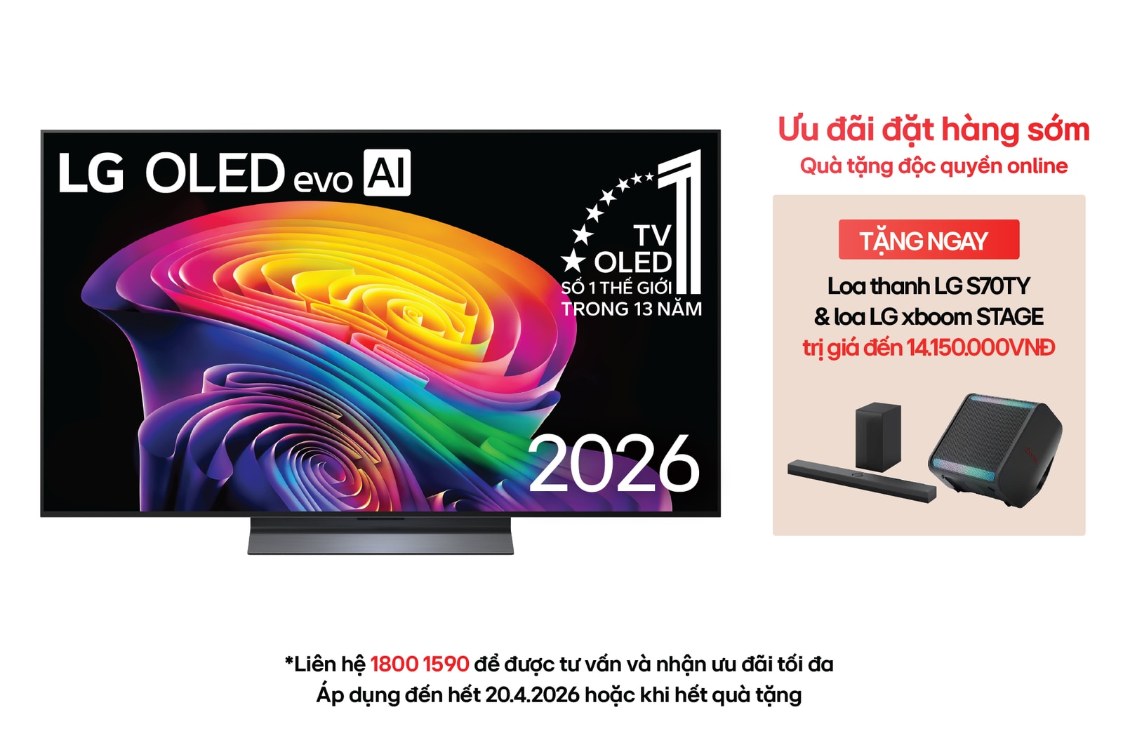 Hình ảnh mặt trước của TV 4K LG OLED evo AI C6 2026 77 inch OLED77C6PSA