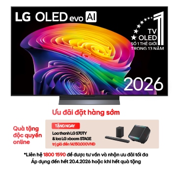 Hình ảnh mặt trước của TV 4K LG OLED evo AI C6 2026 77 inch OLED77C6PSA