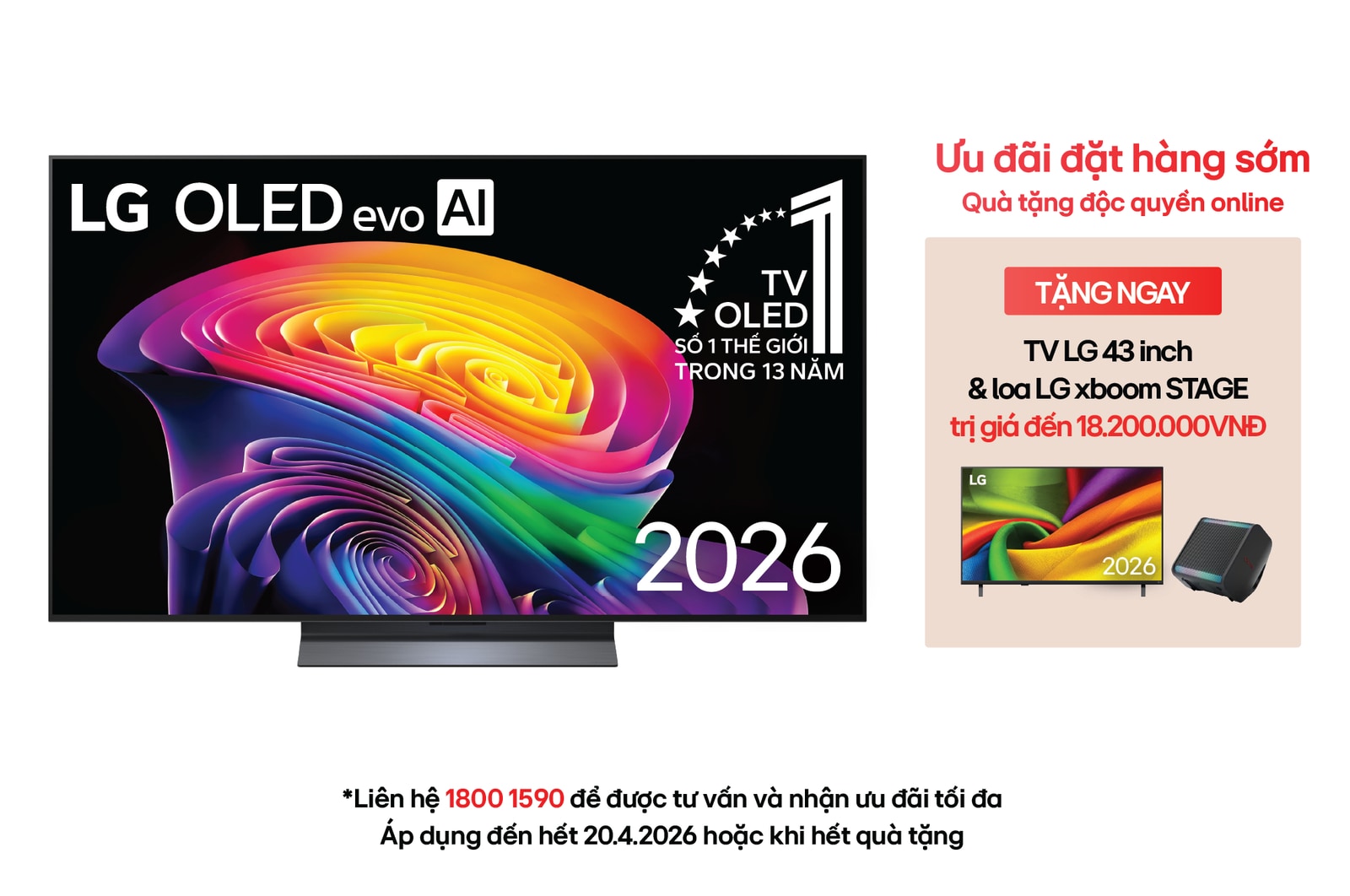 Hình ảnh mặt trước của TV 4K LG OLED evo AI C6 2026 83 inch OLED83C6PSA