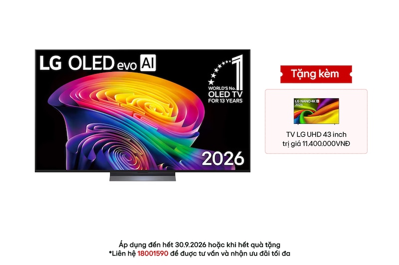 Hình ảnh mặt trước của TV 4K LG OLED evo AI C6 2026 83 inch OLED83C6PSA
