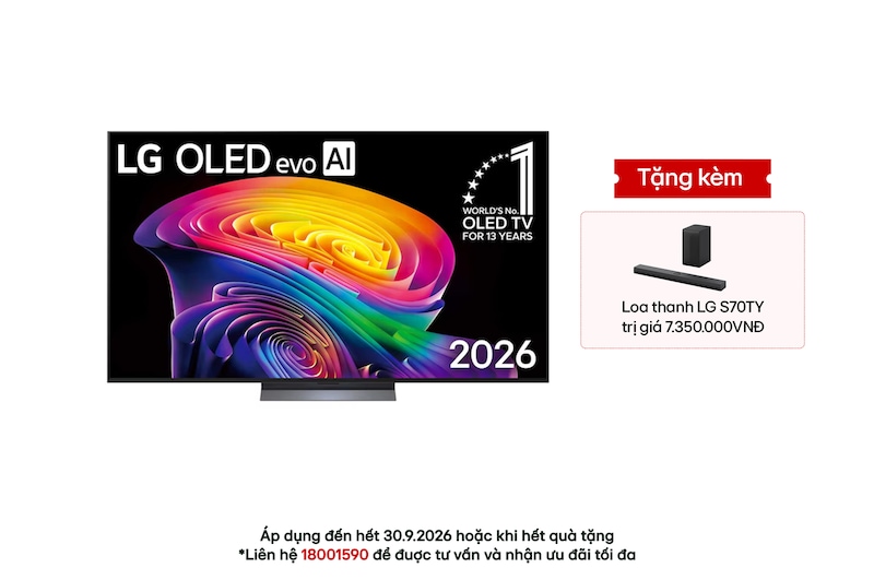Hình ảnh mặt trước của TV 4K LG OLED evo AI C6 2026 77 inch OLED77C6PSA