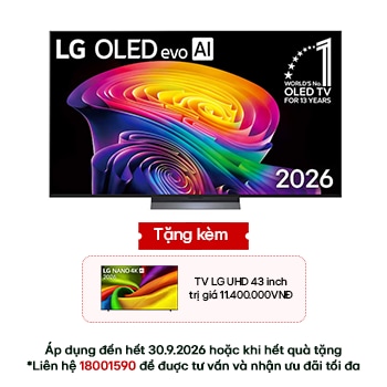 Hình ảnh mặt trước của TV 4K LG OLED evo AI C6 2026 83 inch OLED83C6PSA