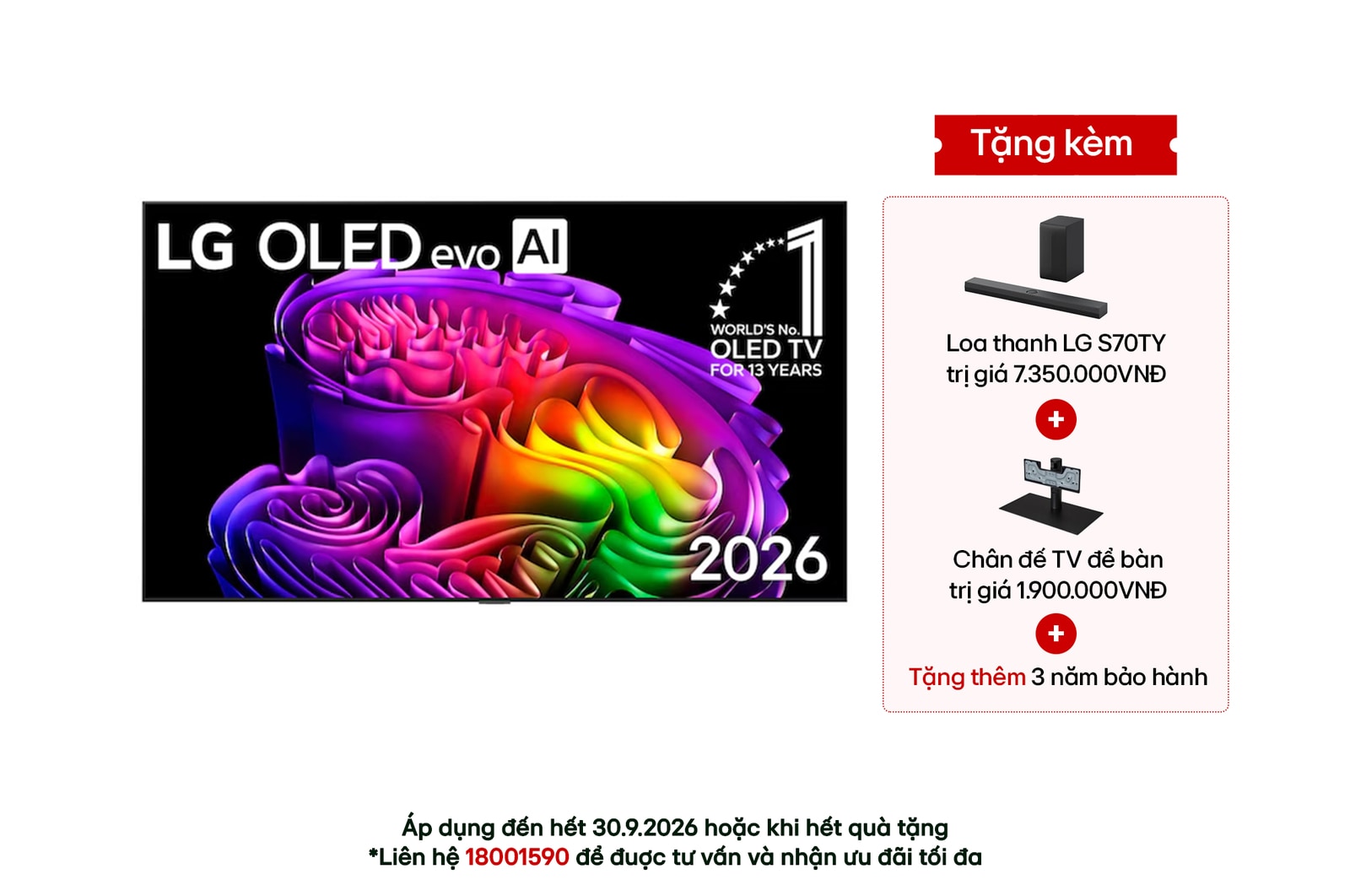 Hình ảnh mặt trước của TV 4K LG OLED evo AI G6 2026 55 inch OLED55G6PSA