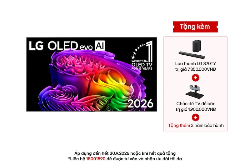 Hình ảnh mặt trước của TV 4K LG OLED evo AI G6 2026 55 inch OLED55G6PSA