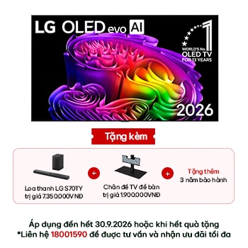 Hình ảnh mặt trước của TV 4K LG OLED evo AI G6 2026 55 inch OLED55G6PSA