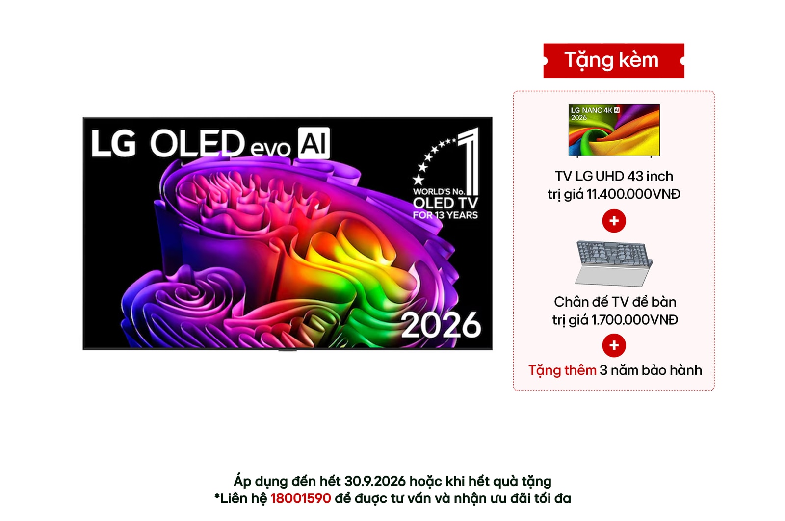 Hình ảnh mặt trước của TV 4K LG OLED evo AI G6 2026 77 inch OLED77G6PSA