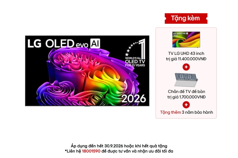 Hình ảnh mặt trước của TV 4K LG OLED evo AI G6 2026 77 inch OLED77G6PSA