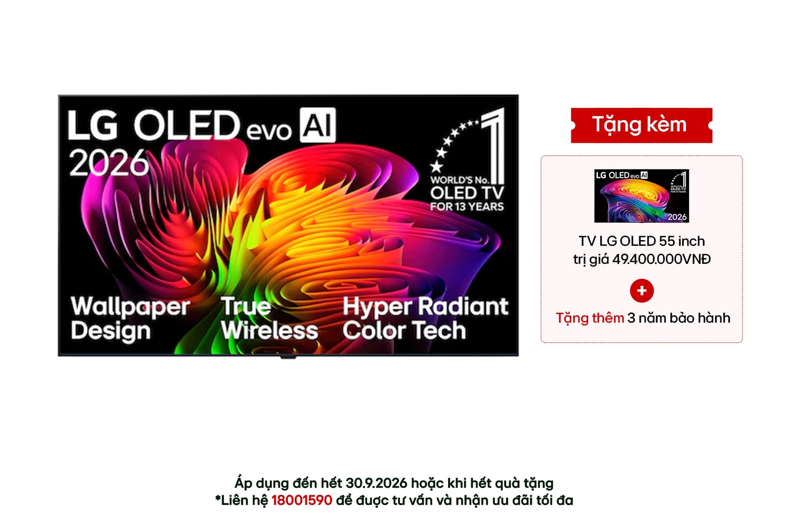 Hình ảnh mặt trước của TV mỏng dán tường 4K LG OLED evo AI W6 2026 OLED83W6PSA