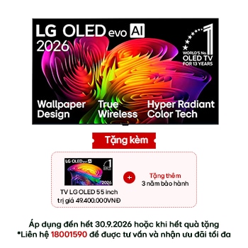 Hình ảnh mặt trước của TV mỏng dán tường 4K LG OLED evo AI W6 2026 OLED83W6PSA