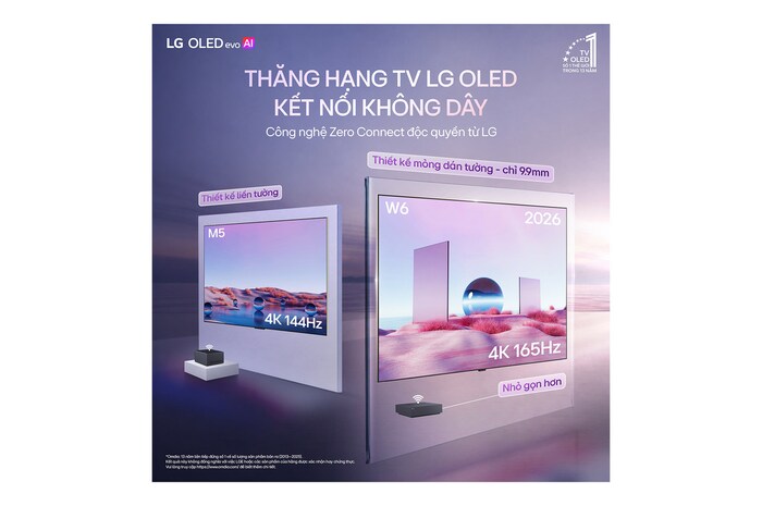 TV mỏng dán tường 4K LG OLED evo AI W6 2026