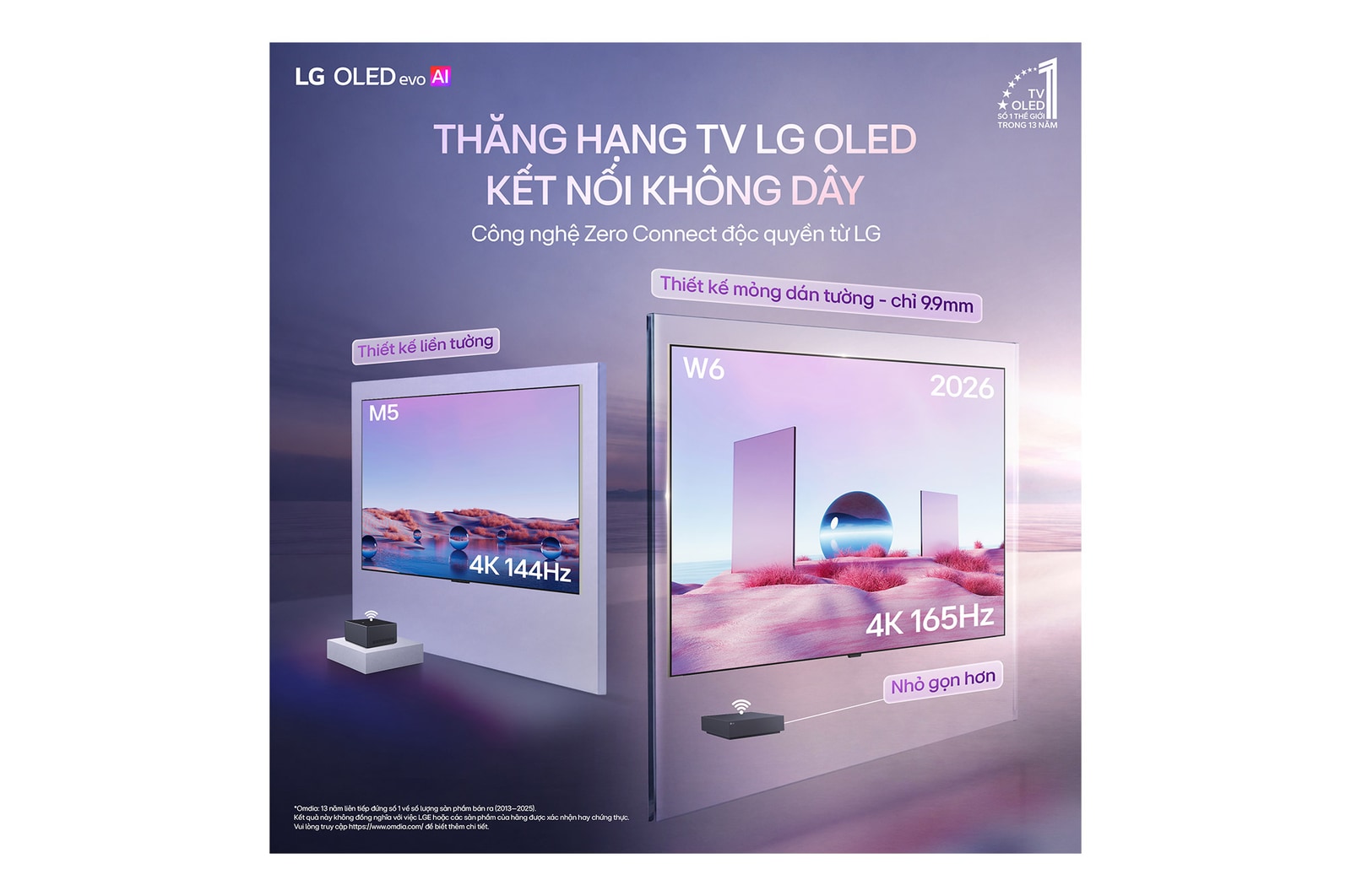 TV mỏng dán tường 4K LG OLED evo AI W6 2026