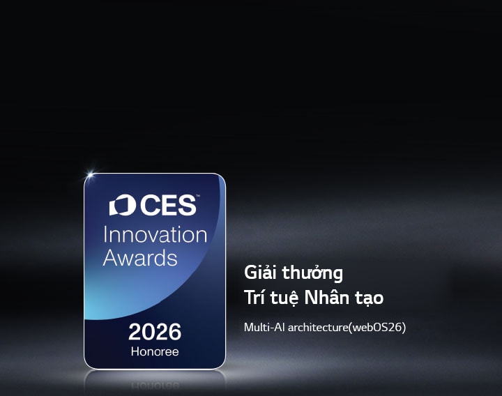 Huy hiệu Giải thưởng CES Innovation Awards 2026 được hiển thị trên nền tối. Kiến trúc Multi-AI được vinh danh trong hạng mục Trí tuệ nhân tạo.