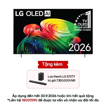 Hình ảnh mặt trước của TV 4K LG OLED AI B6 2026 65 inch OLED65B6PSA