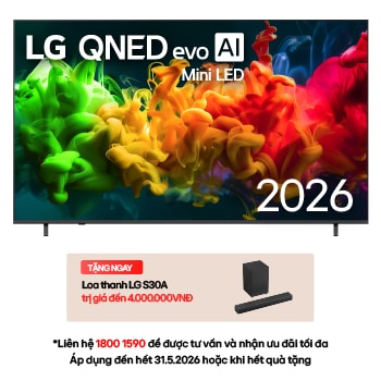 Hình ảnh mặt trước của TV 4K LG QNED evo AI QNED80 Mini LED 2026 75 inch 75QNED80BSA