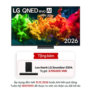 Hình ảnh mặt trước của TV 4K LG QNED evo AI QNED80 Mini LED 2026 85 inch 85QNED80BSA