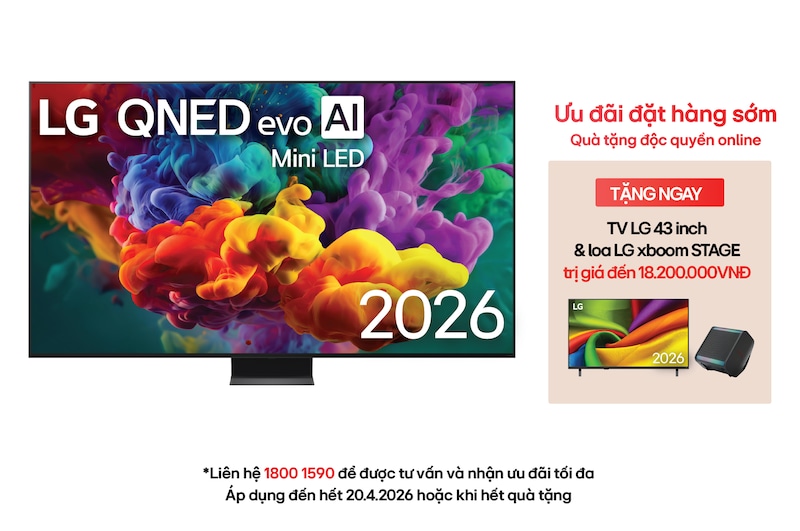Hình ảnh mặt trước của TV 4K LG QNED evo AI QNED86 Mini LED 2026 100 inch 100QNED86BS