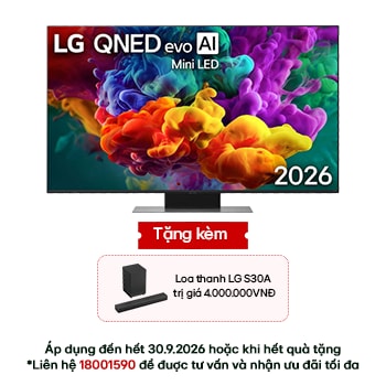 Hình ảnh mặt trước của TV 4K LG QNED evo AI QNED86 Mini LED 2026 86 inch 86QNED86BSA