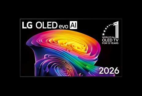 LG OLED evo AI C6 hiển thị hình ảnh sống động dạng xoáy điêu khắc với các lớp sắc cầu vồng chồng lên nhau trên toàn màn hình.