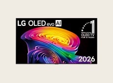 LG OLED evo AI C6, ra mắt năm 2026, có màn hình bóng bẩy hiện đại, với viền đen mỏng, làm nổi bật thành phần xoáy táo bạo của gradient ánh sáng đỏ, xanh lục và xanh dương tạo ra cảm giác chuyển động mượt mà trên nền đen sâu thẳm.