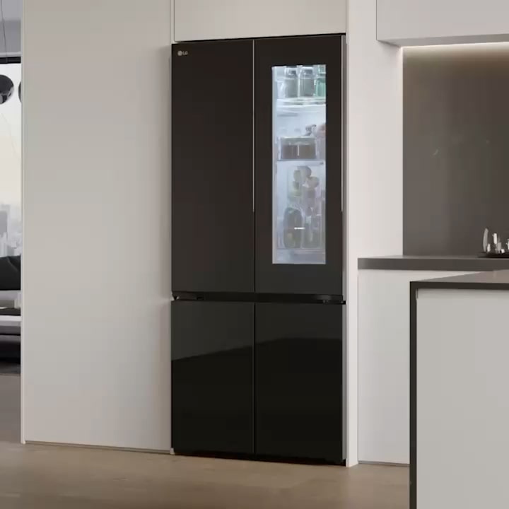 LG Fridge Freezer in modern kitchen showing installation clearance and pathway check.	