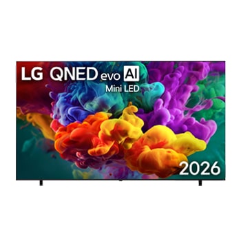 Front view of 100 inch LG QNED evo AI QNED85 Mini LED 4K Smart TV 2026 100QNED85B8