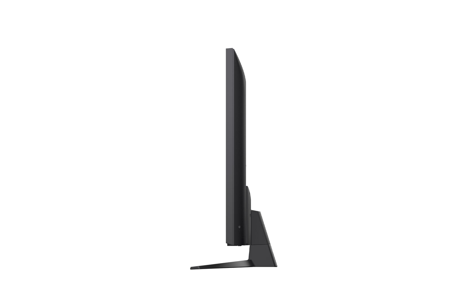 Frontansicht und Seitenansicht des LG NanoCell NANO80 AI 4K Smart TV mit den Abmessungen Länge, Breite, Höhe und Tiefe.