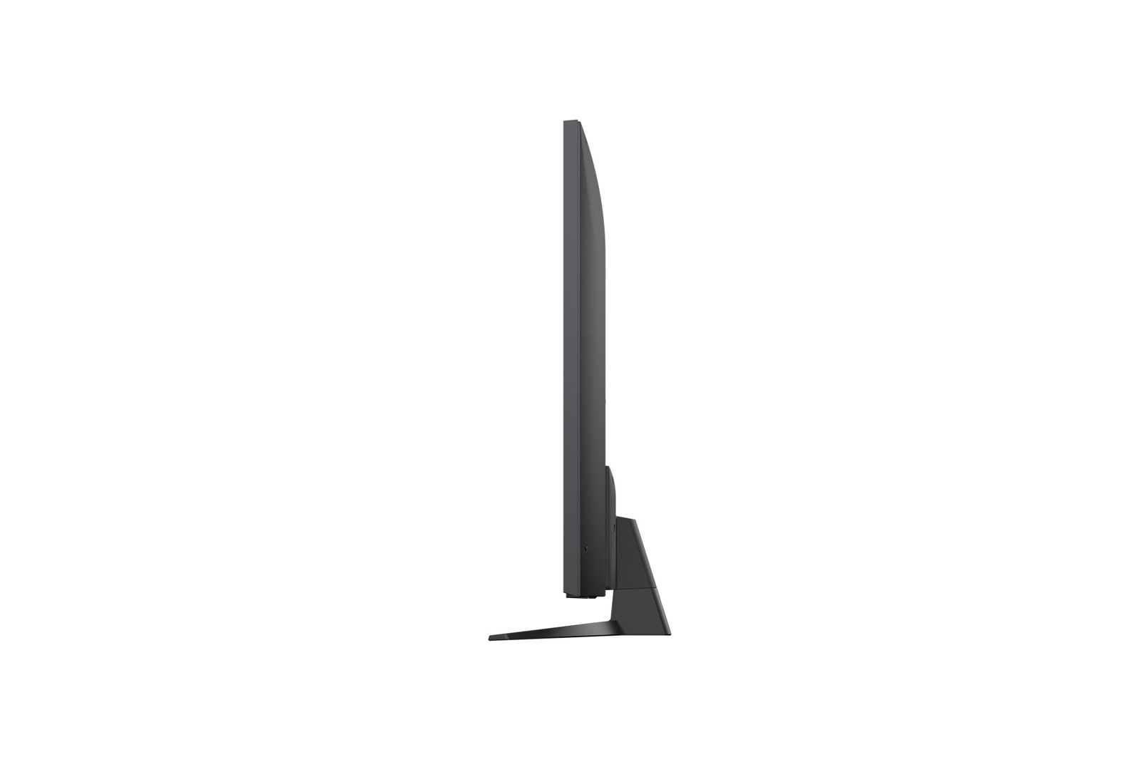 Frontansicht und Seitenansicht des LG NanoCell NANO80 AI 4K Smart TV mit den Abmessungen Länge, Breite, Höhe und Tiefe.