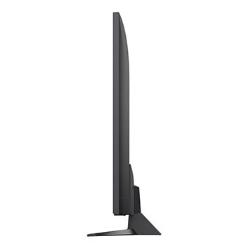 Frontansicht und Seitenansicht des LG NanoCell NANO80 AI 4K Smart TV mit den Abmessungen Länge, Breite, Höhe und Tiefe.
