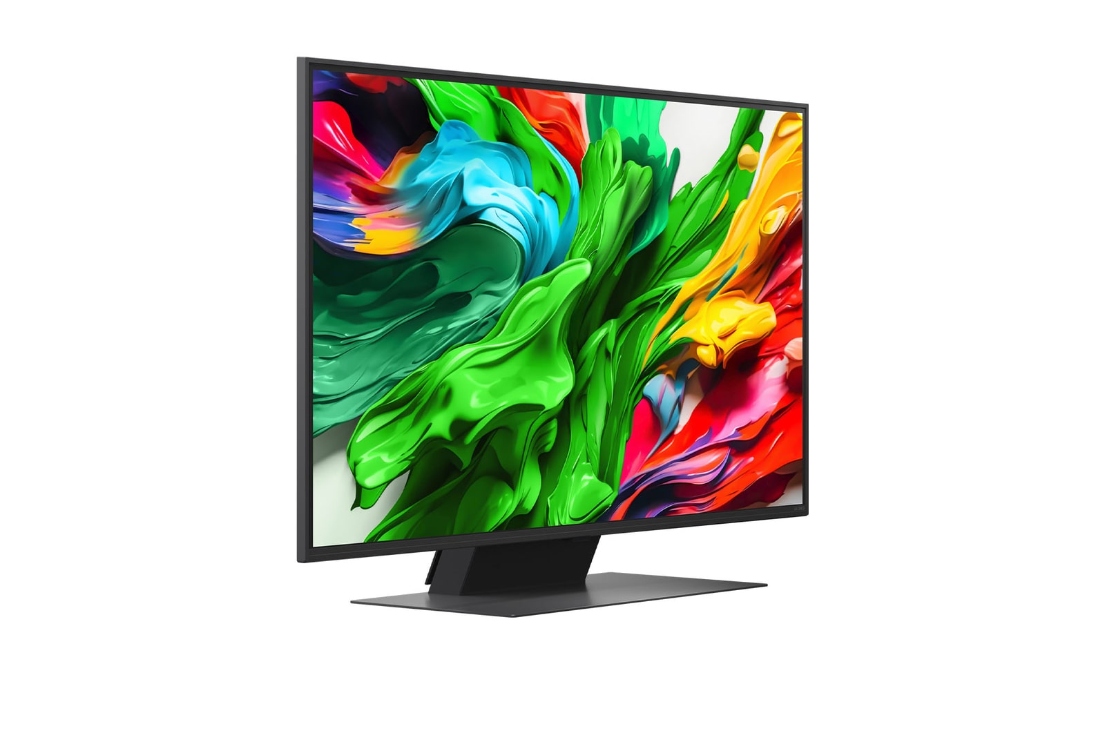 Slightly-angled right-facing side view of LG QNED evo QNED85 TV
