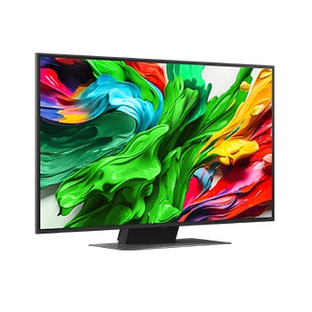 Slightly-angled right-facing side view of LG QNED evo QNED85 TV