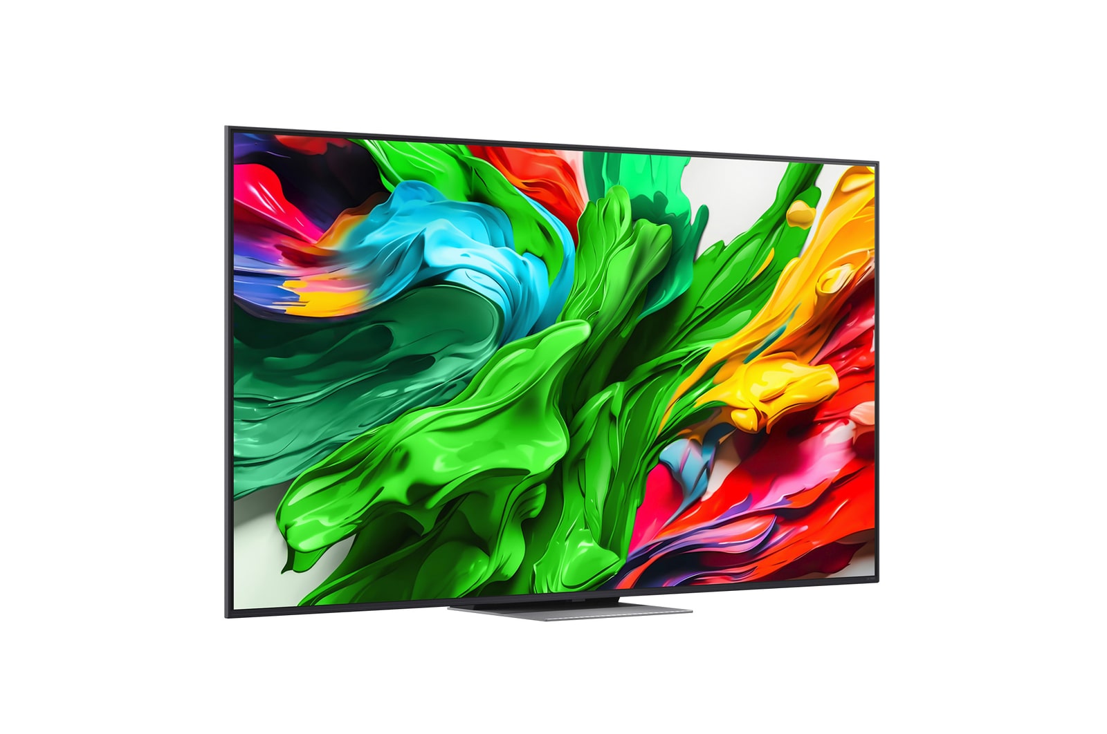 Slightly-angled right-facing side view of LG QNED evo QNED85 TV