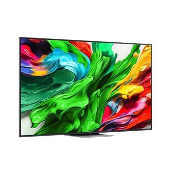 Slightly-angled right-facing side view of LG QNED evo QNED85 TV