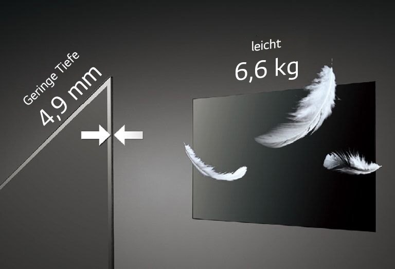 Das OLED-Display von LG ist sehr schlank und leicht mit einer Tiefe von 4,9 mm und einem Gewicht von 6,6 kg.