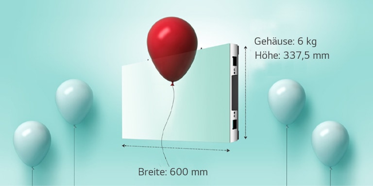 Luftballons demonstrieren, dass das Gehäuse leicht ist.