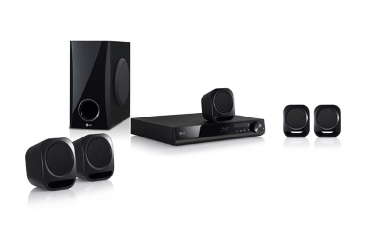 Vorderansicht von 5.1 Heimkinosystem mit Blu-ray-Player und Wiedergabe von externen Festplatten BH4120S