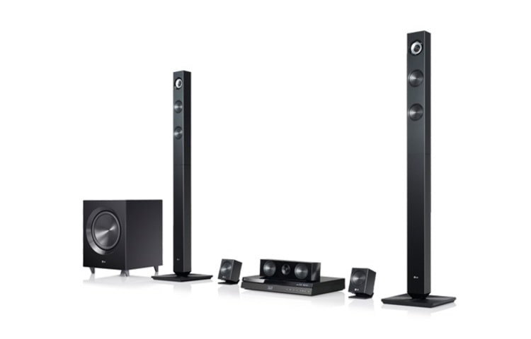 Vorderansicht von 3D-Blu-ray 5.1 Heimkinosystem mit integriertem WLAN, LG Smart TV und edler Pianolackoptik BH7420P