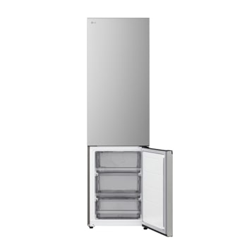 Nahaufnahme des LG Kühl-/Gefrierschrank (GBBS726CPY) Weinregals mit vier Flaschen und einer Schachtel Macarons mit im kreisförmigen Bild vergrößertem Gestelldesign