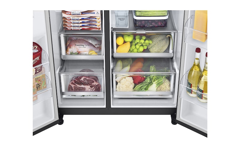 LG Side-by-Side mit InstaView | Eis-, Crushed Ice- und Wasserspender | 635 Liter Kapazität | Energieeffizienzklasse E | Interner Wassertank 4L | Matte Black | GSGV81EPLL, GSGV81EPLL