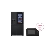 Vorderansicht von Side-by-Side mit InstaView | Eis-, Crushed Ice- und Wasserspender |  635 Liter Kapazität | EEK E | Interner Wassertank 4L | Matte Black | GSGV81EPLL &amp; Solo-Mikrowelle mit Smart Inverter Technologie | EasyClean | 20 Litern Kapazität | Leistung: 700 Watt | MS2042D GSGV81EPLL.MS2042D