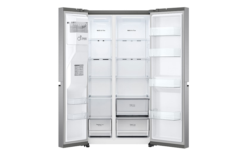 LG Side-by-Side | Eis-, Crushed Ice- und Wasserspender | 635 Liter Kapazität | Multiairflow Umluftkühlung | Shiny Steel | LG GSLV50PZXM, GSLV50PZXM