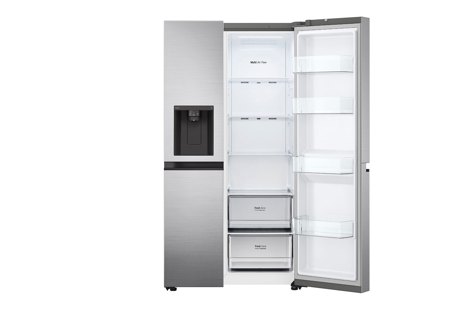 LG Side-by-Side | Eis-, Crushed Ice- und Wasserspender | 635 Liter Kapazität | Multiairflow Umluftkühlung | Shiny Steel | LG GSLV50PZXM, GSLV50PZXM